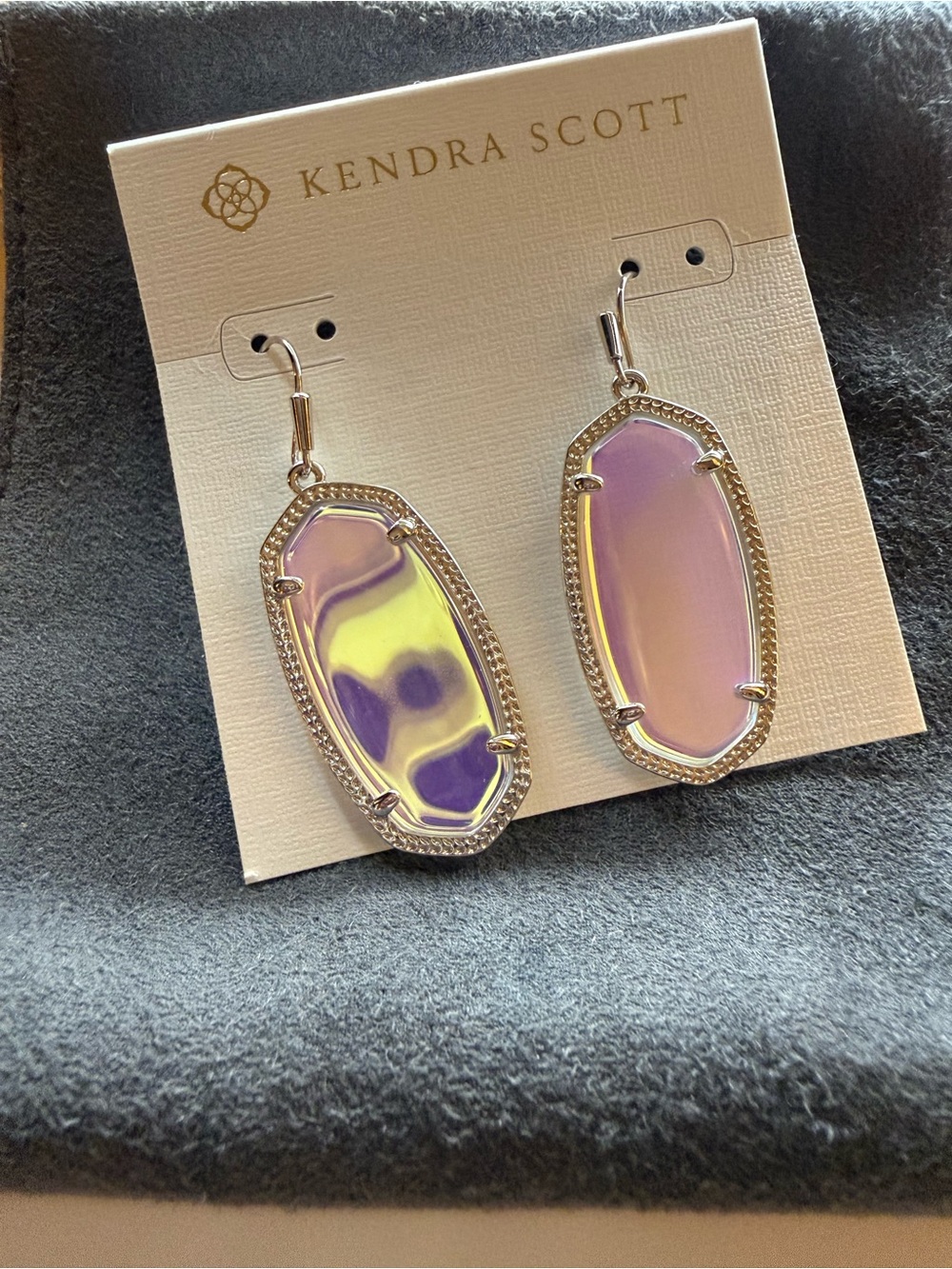 Kendra Scott Iridescent Lavender and Yellow Dangle Earrings